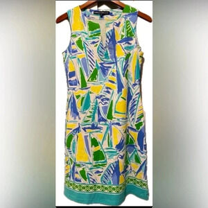 Barbara Erickson Women’s Sleeveless Cotton/Spandex Resort‎ Tropical Dress EUC S